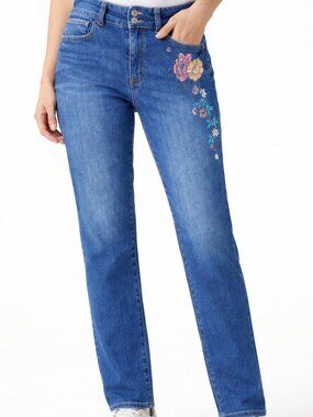 "One 5 One" skinny jeans with floral embroidery, cotton rich